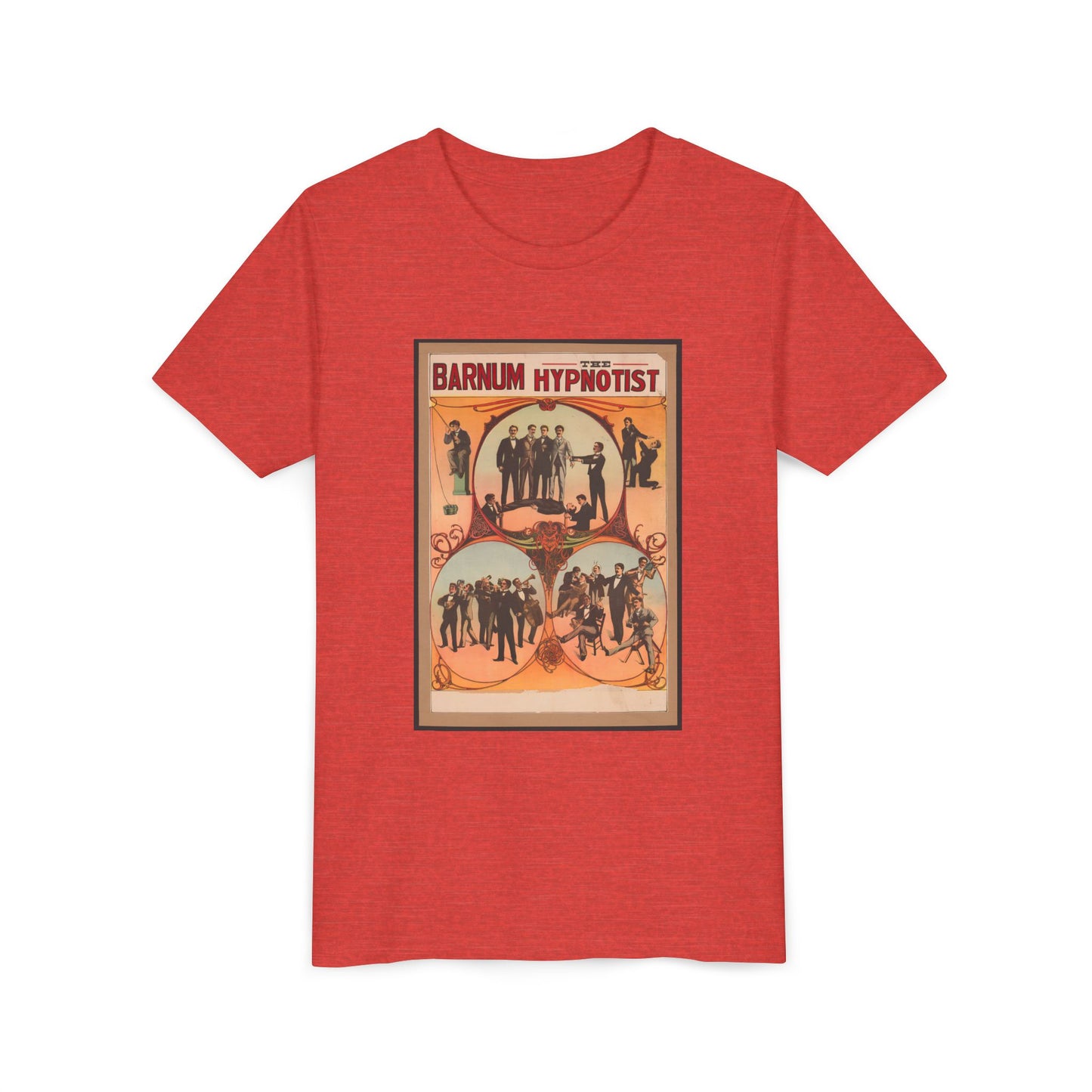 Vintage 'Barnum Hypnotist' Circus Poster Kids T-Shirt (available in Grey, Blue, Pink, Red)