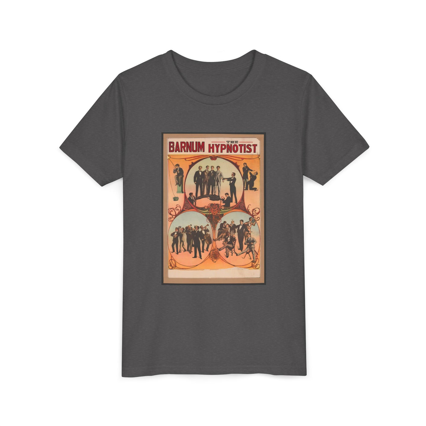 Vintage 'Barnum Hypnotist' Circus Poster Kids T-Shirt (available in Grey, Blue, Pink, Red)