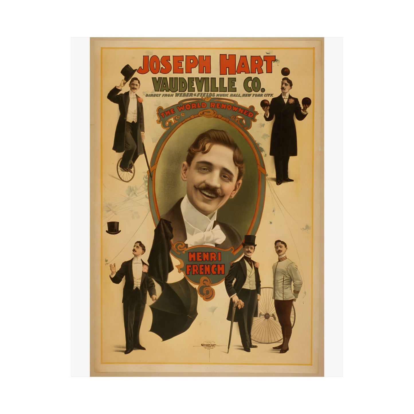 Vintage Vaudeville Poster Print — Joseph Hart, Weber & Fields Music Hall