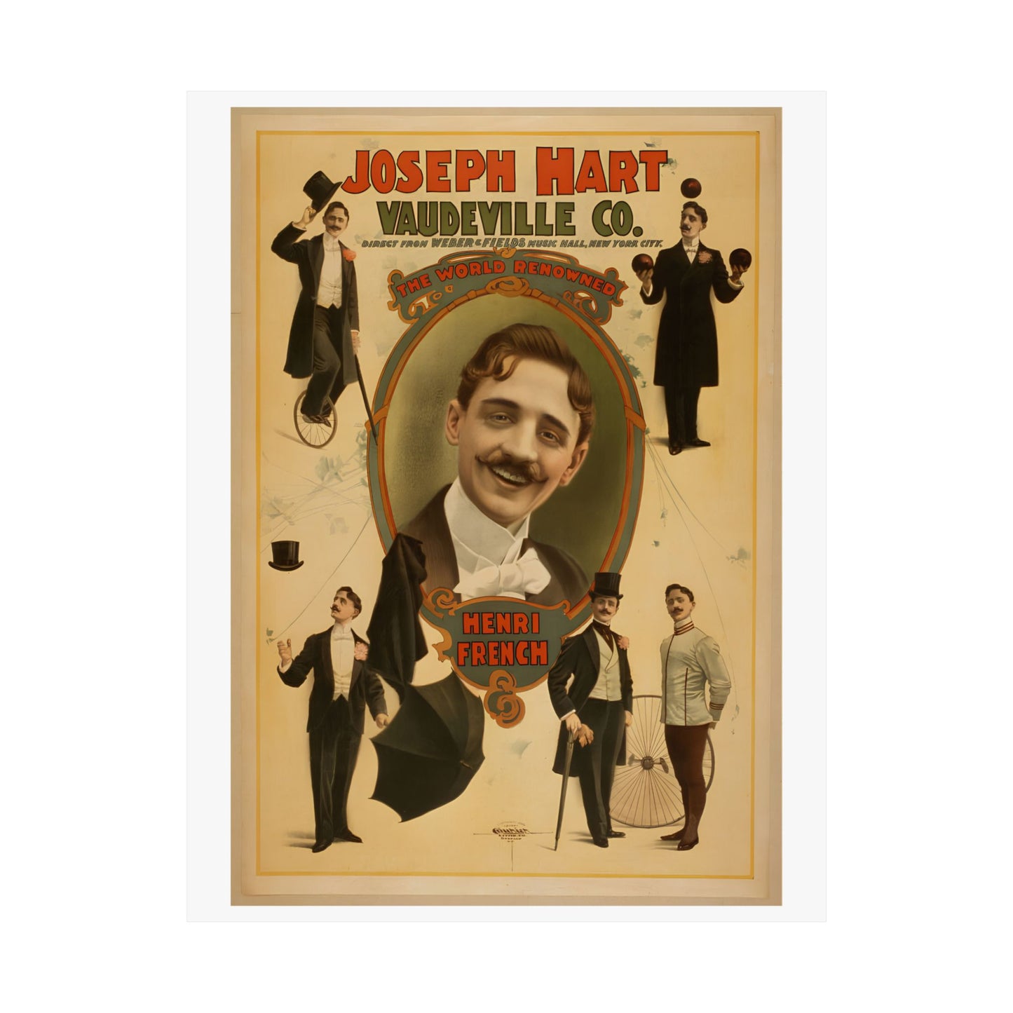 Vintage Vaudeville Poster Print — Joseph Hart, Weber & Fields Music Hall