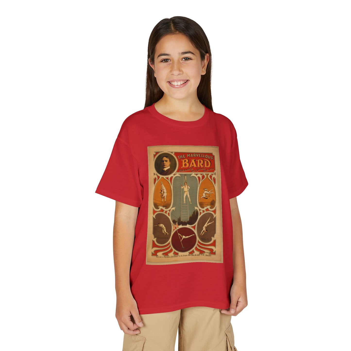 Marvelous Bard High Wire Act Vaudeville Poster Youth T-Shirt (available in Green, Grey, Red, Maroon)