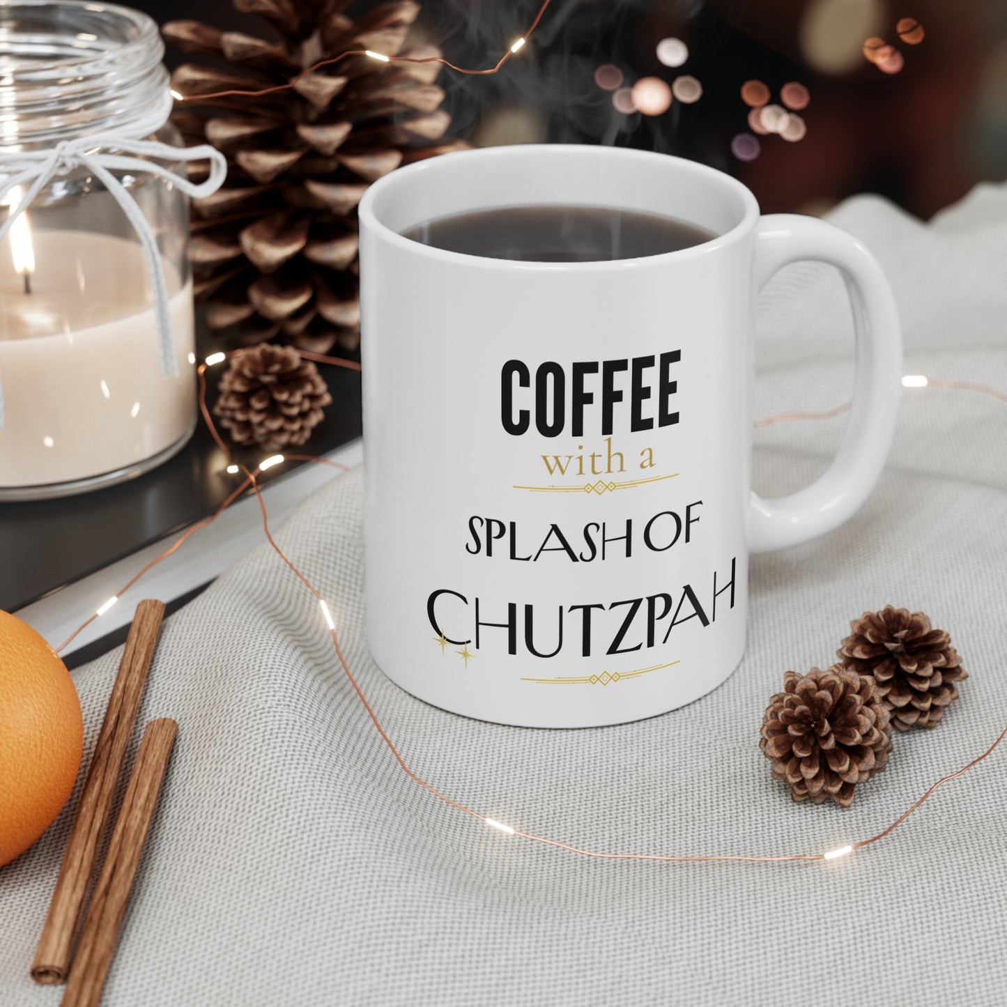 Coffee Mug - "Coffee with a Splash of Chutzpah" Funny Jewish Gift