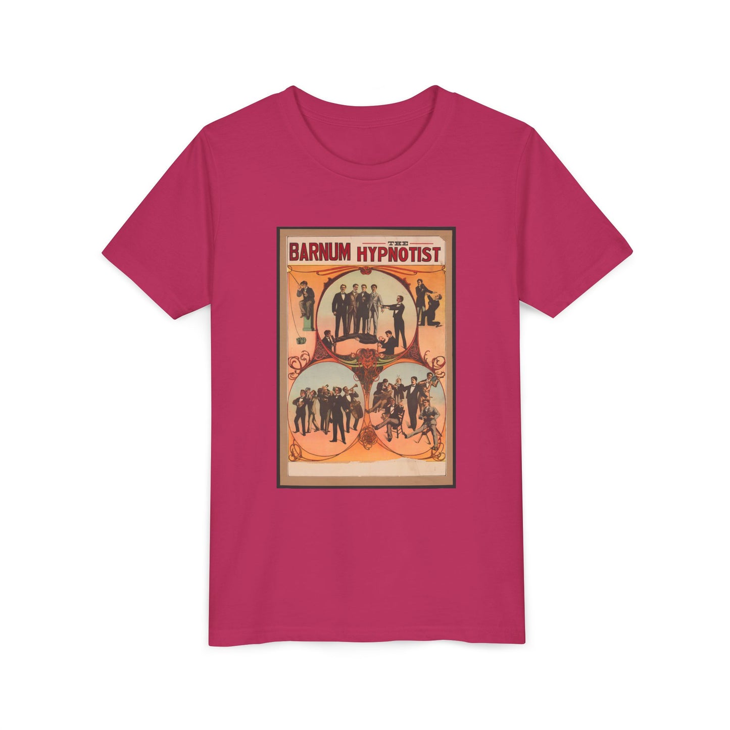 Vintage 'Barnum Hypnotist' Circus Poster Kids T-Shirt (available in Grey, Blue, Pink, Red)